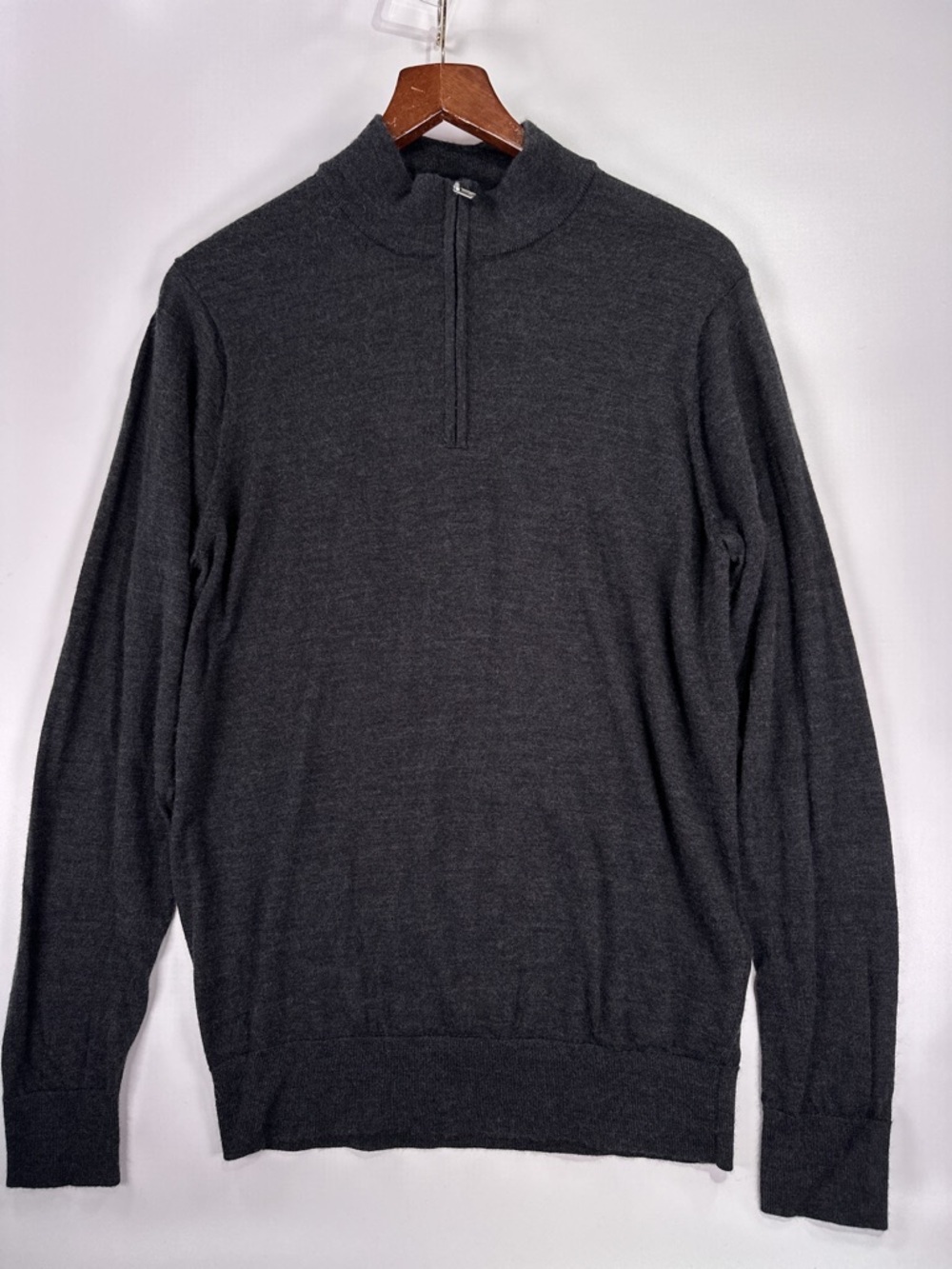 David Donahue Quarter Zip Pullover Sweater Mock Neck Merino Wool Charcoal M - Picture 2 of 10